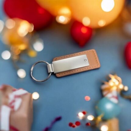 Leather steel keychain